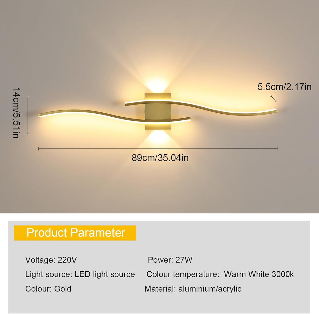 Lampada da Parete - Struttura in Alluminio Dorato, Luce Calda