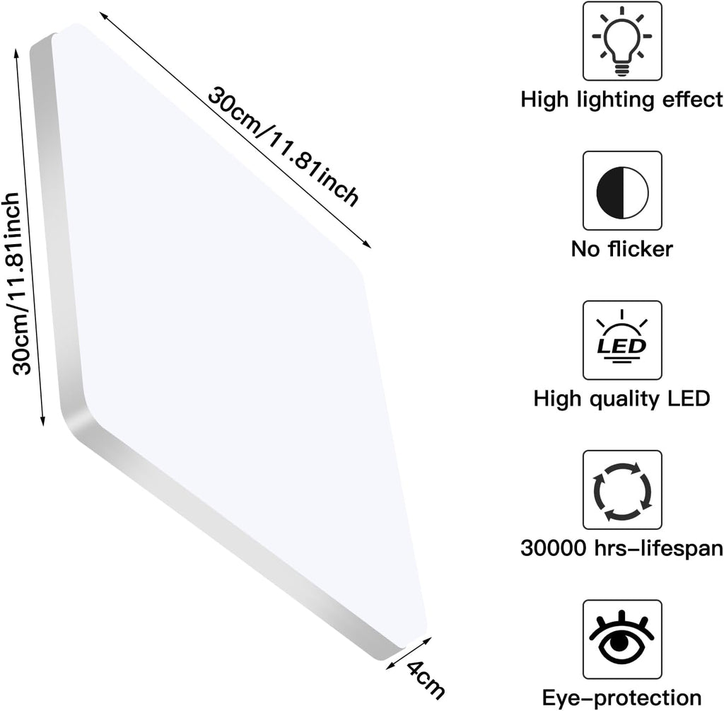 Ceiling Light - White Plastic Frame, White Light