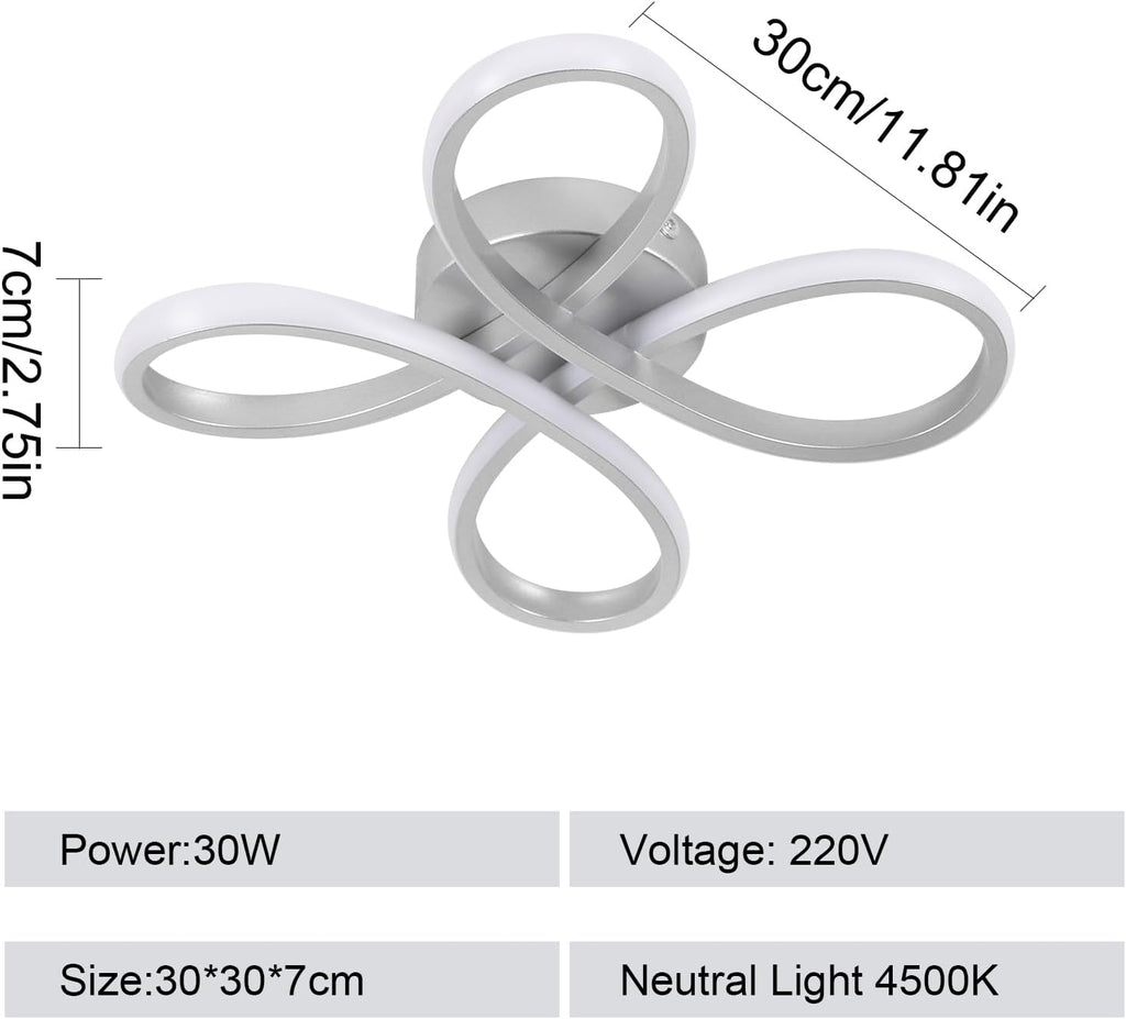 Comely Plafonnier LED Moderne, 30W Lampe de Plafond, Luminaire Plafonnier LED pour Chambre salon, Salle à manger Cuisine, Lumière Neutre 4500K, Argent