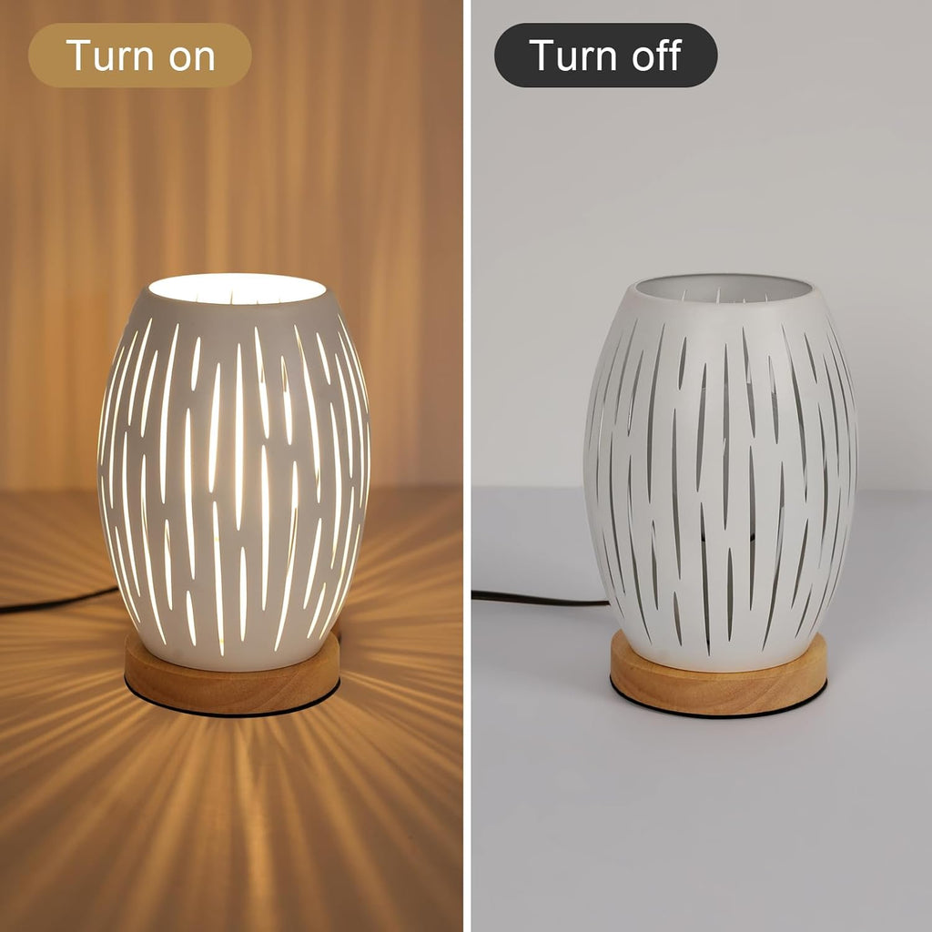 Comely Lampe de Table de Chevet pour Salon de Chambre, Blanc Base de Cage Métal Moderne en Bois E27 Petite Lumière Décorative Latérale d'intérieur (Ampoule Non Incluse) (Classe énergétique E