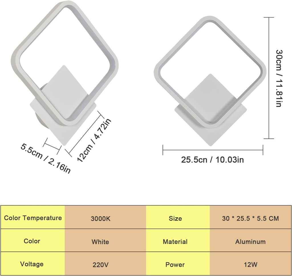 Wall Light - White Aluminium Frame, Warm Light
