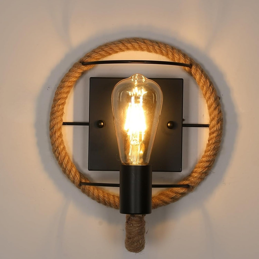 Comely Applique Murale Industrielle Vintage, Lampe Murale Interieur Rétro Fer en Forme de Corde de Chanvre Lampe, Socle E27 Douille Applique pour Bars, Lofts, 26cm (sans Ampoule)