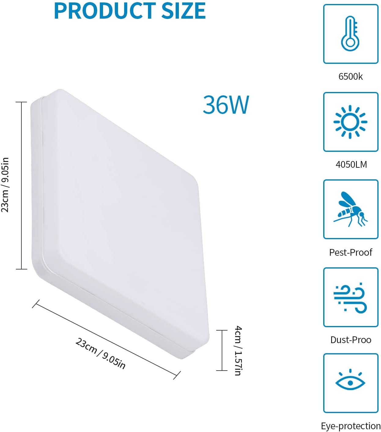 Ceiling Light - White Plastic Frame, White Light