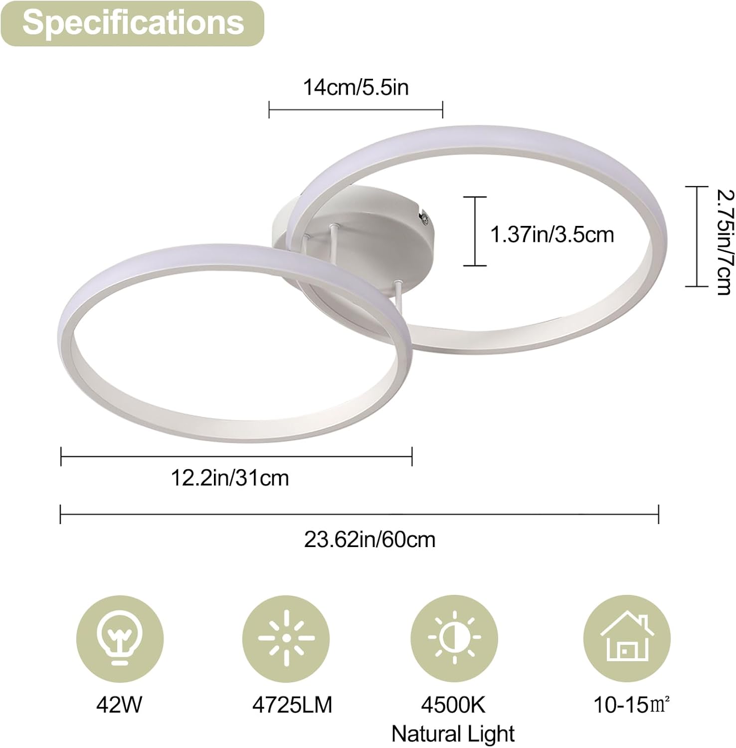Ceiling Light - White Aluminium Frame, Natural Light