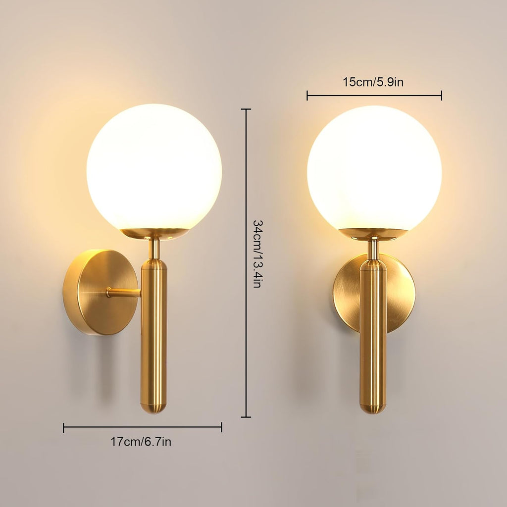 Lampes murales élégantes pour intérieur, appliques E27 avec abat-jour en verre laiteux, finition dorée, luminaires muraux pour chambre, salon, restaurant, cuisine, escalier