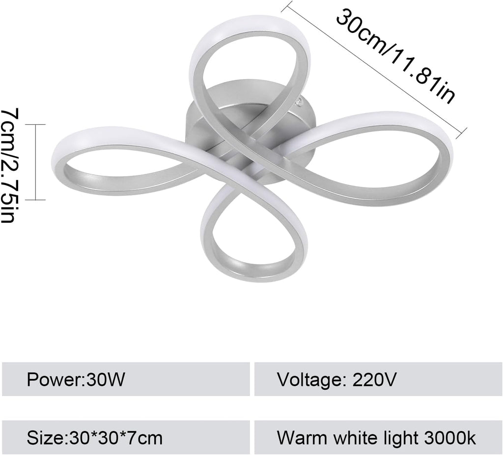 Comely Plafonnier LED Moderne, 30W 3375LM Lampe de Plafond, Luminaire Plafonnier LED pour Chambre salon, Salle à manger Cuisine, Lumière Chaude 3000K, 30cm, Argent