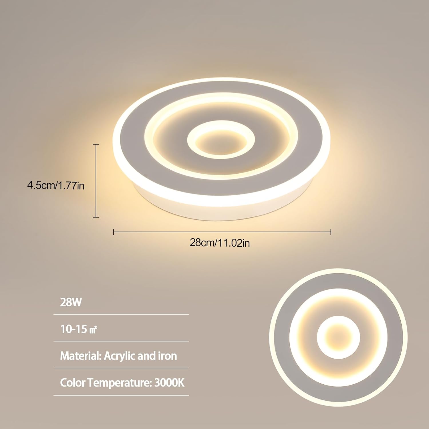 Comely Plafonnier LED Rond Moderne, 28W 28cm Lampe de Plafond LED, Blanc Luminaire Plafonnier Intérieur pour Chambre à Coucher, Salon, Couloir, Lumière Chaude 3000K
