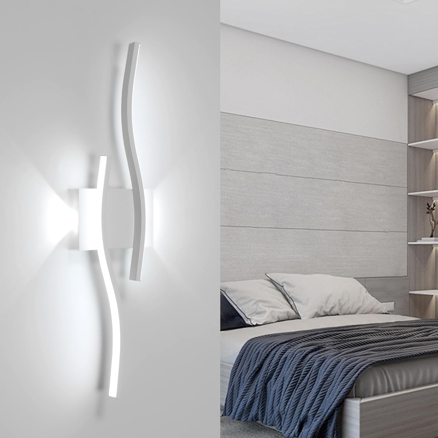 Applique da Parete - Struttura in Alluminio Bianco, Luce Bianca