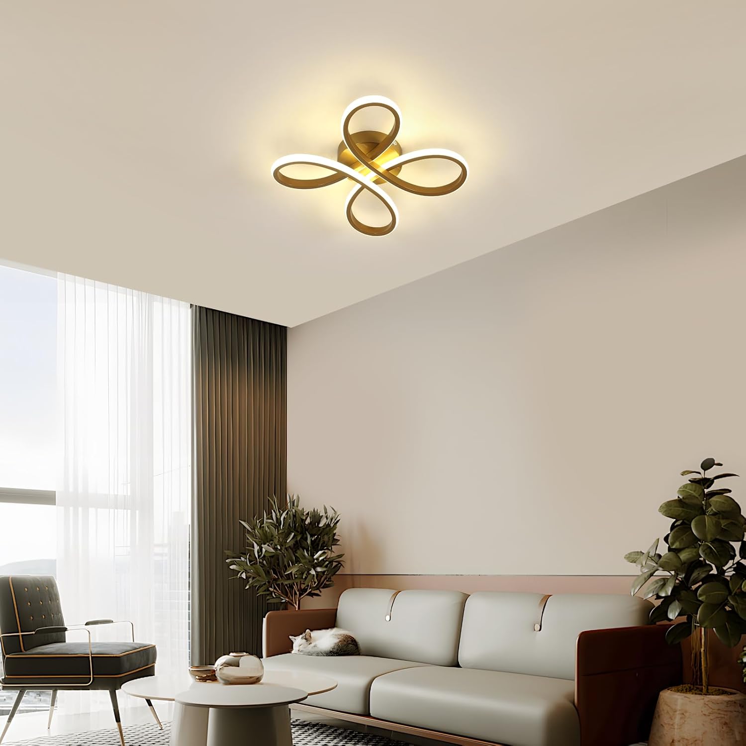 Comely Plafonnier LED Moderne, 30W 3375LM 30cm Lampe de Plafond, Luminaire Plafonnier LED pour Chambre salon, Salle à manger Cuisine, Lumière Neutre 4500K, Or