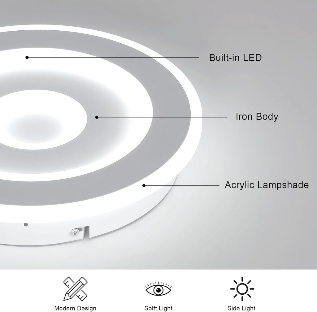 Comely Plafonnier LED Rond Moderne, 28W 28cm Lampe de Plafond LED, Blanc Luminaire Plafonnier Intérieur pour Chambre à Coucher, Salon, Couloir, Lumière Blanche Froide 6500K
