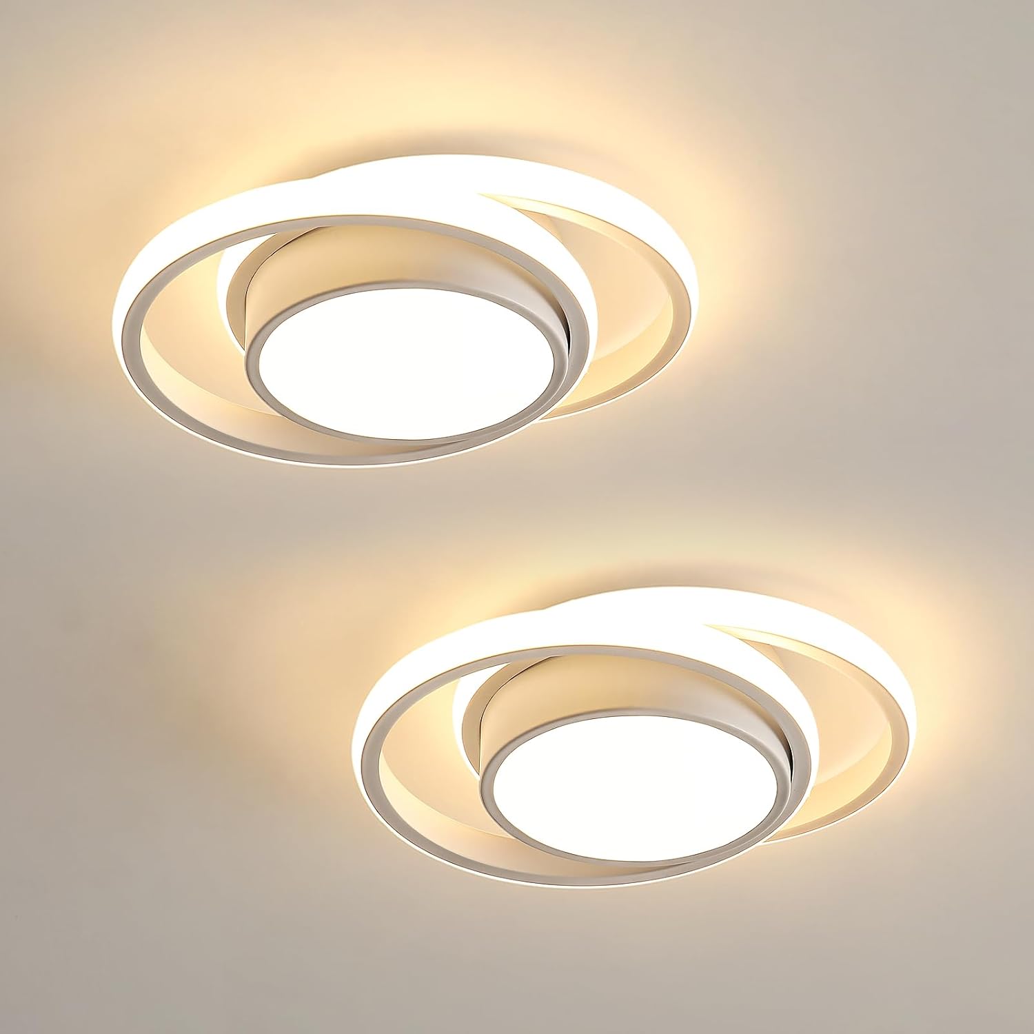 Comely 2 Pièces Plafonniers LED Moderne pour Chambre, Cuisine, Couloir, 32W 2350LM Luminaire Plafond, Rond Lampe LED Plafond, Lumière Chaude 3000K, Diamètre 28cm, Blanc