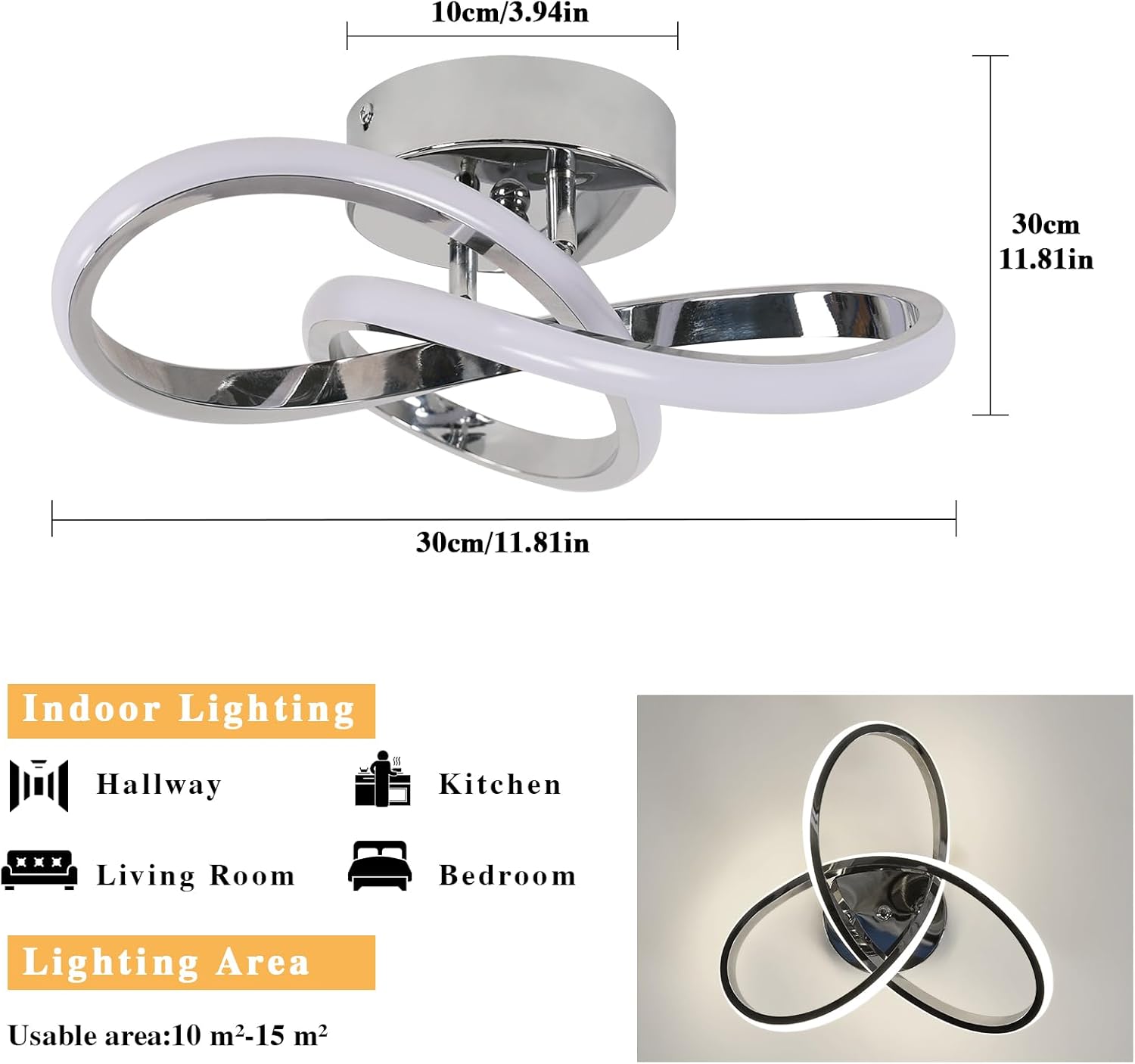Ceiling Light - Chrome Aluminium Frame, Natural Light