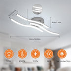 Comely Plafonnier Moderne, Argenté Elégant 3 Forme de Vague Luminaire Plafonnier Blanc Froid 6500k, Lampe LED Plafond pour Salon, Chambre à Coucher, Cuisine et Salle à Manger
