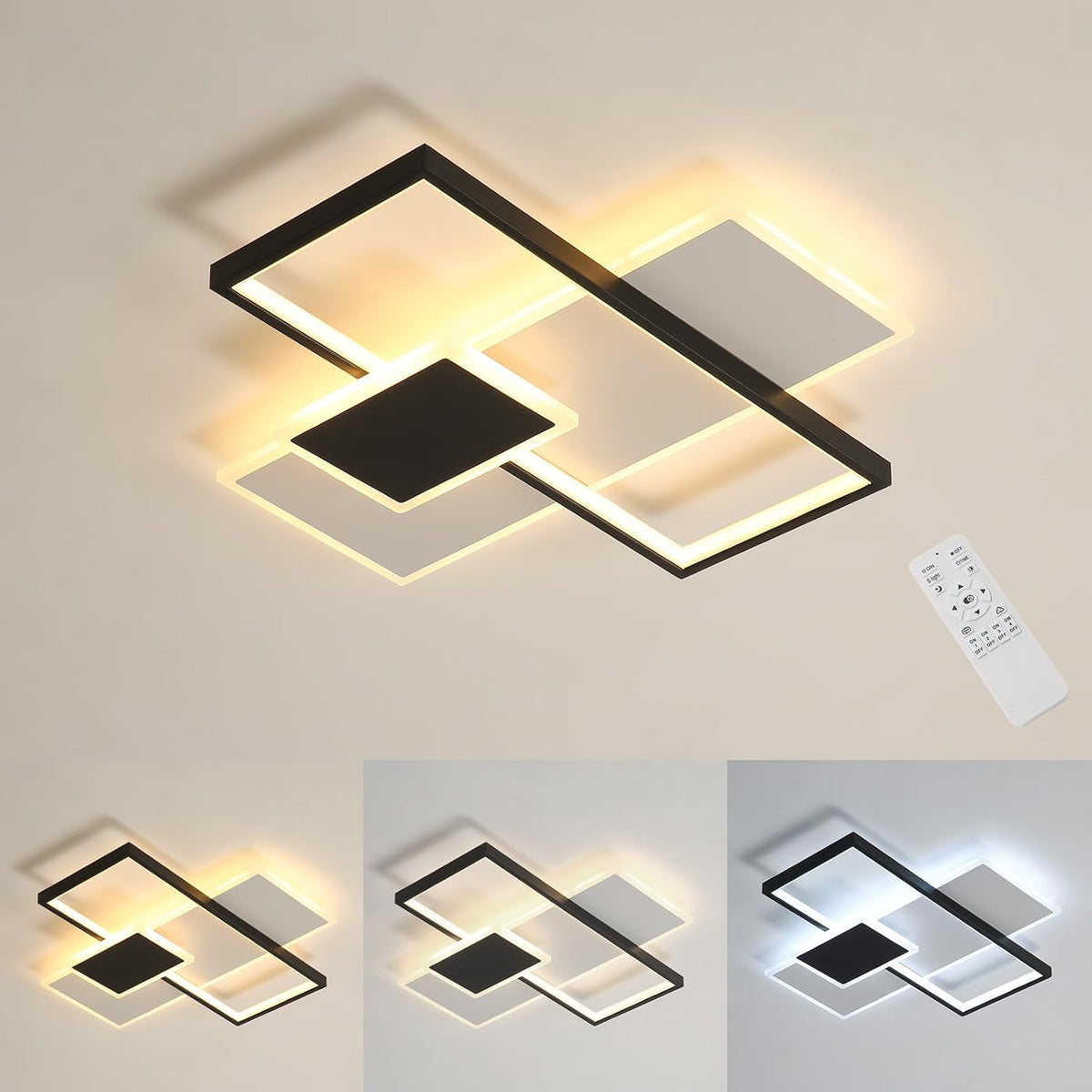 Comely LED Ceiling Light Rectangular 50cm Dimmable with Remote Control 46W Modern Black White Color Temperature Adjustable 3000K to 6500K Ceiling Light for Living Room Bedroom Kitchen