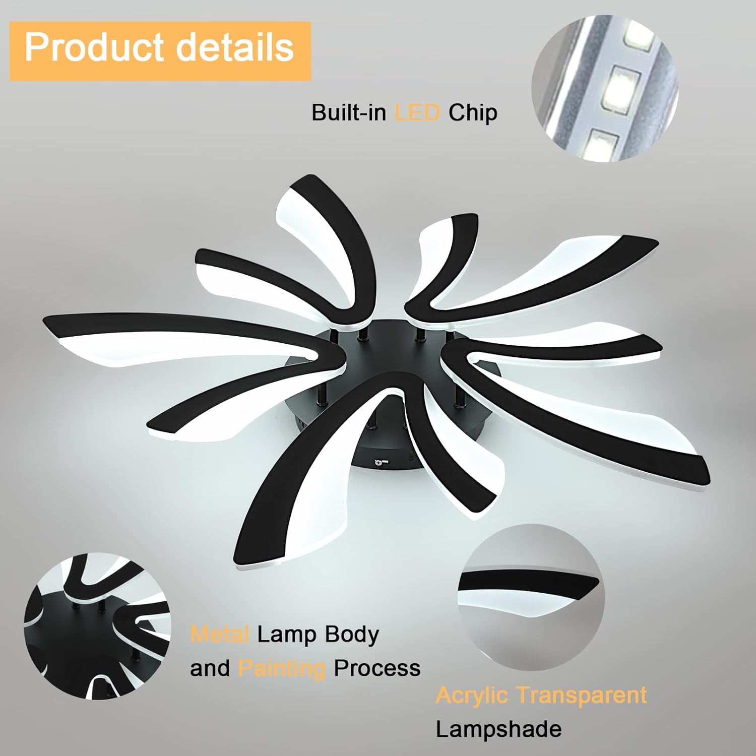 Ceiling Light - Black Acrylic Frame, Tunable and Dimmable