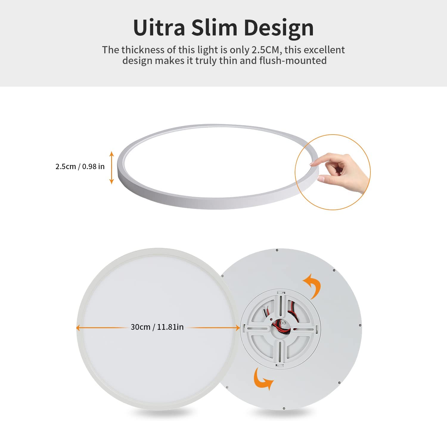 Comely Plafonnier LED Extra-Plat 30cm, Blanc 6500K 24W IP44, Pour Salle de Bain Humide/Balcon/Garage