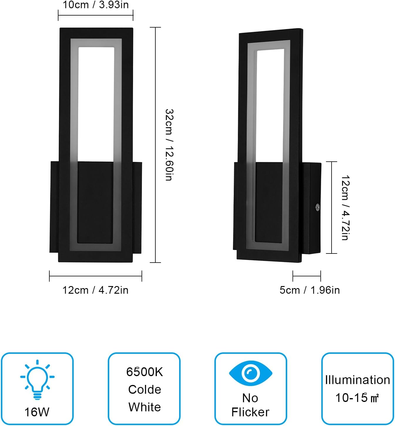 Wall Light - Black Acrylic Frame, White Light