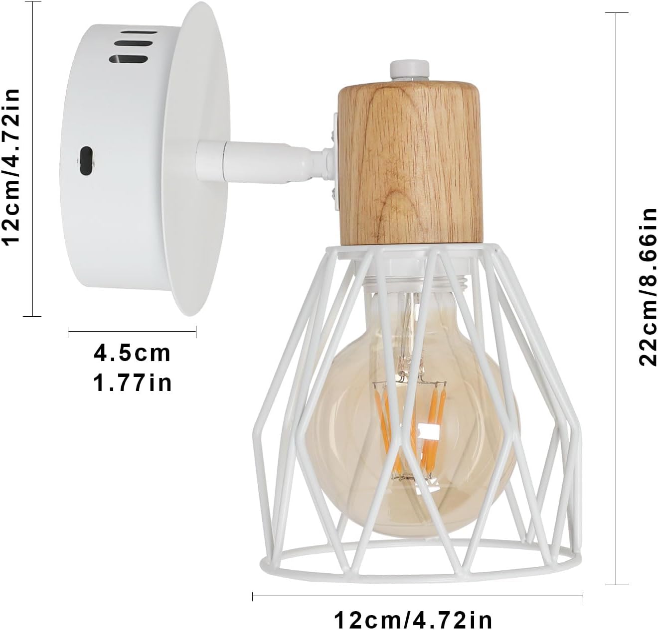 Comely Lampe murale de cage blanche en bois et métal - Set de 2, 14,5x12x18cm, E27, Country Design, Pas d'éclairage