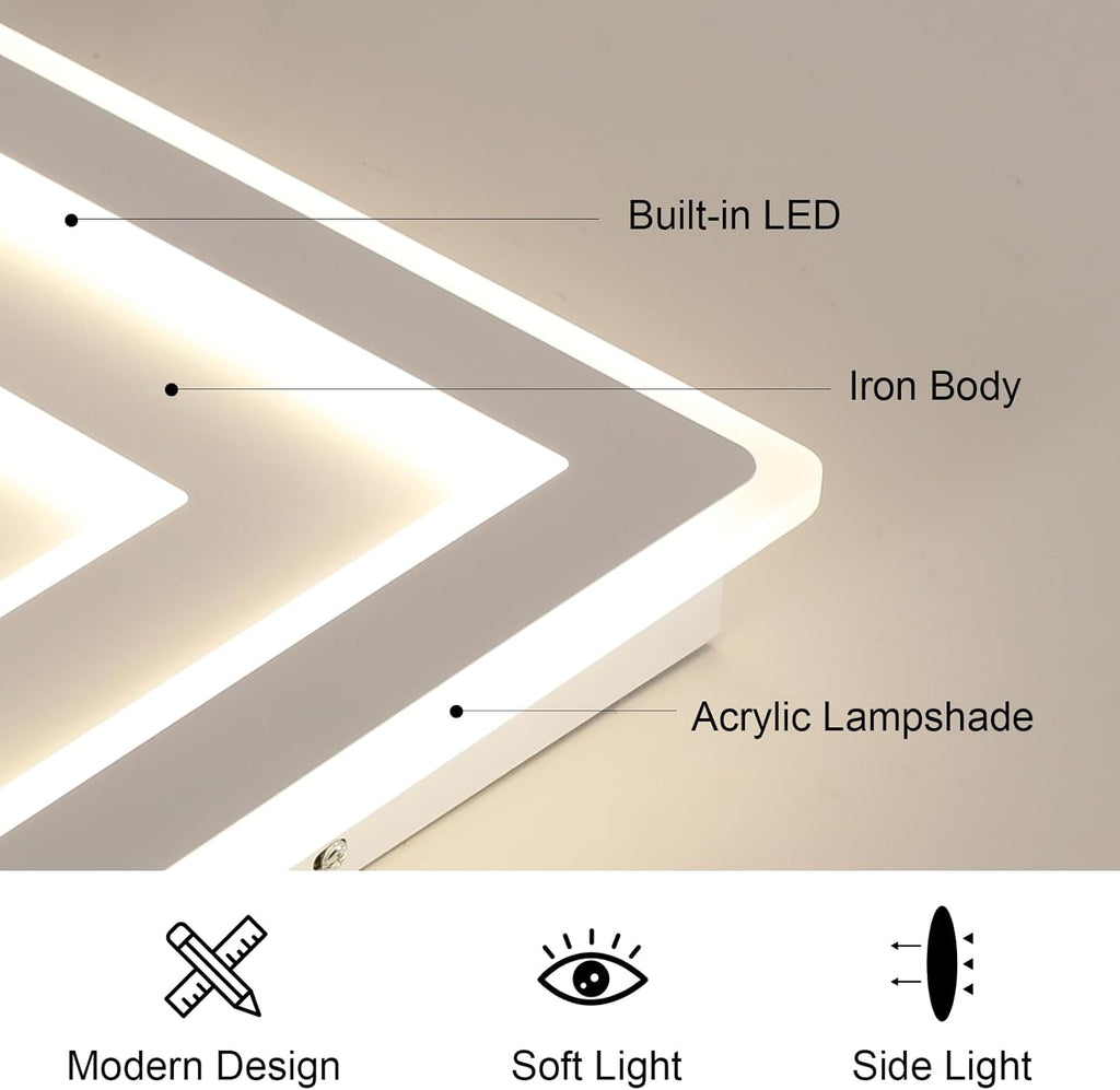Comely Plafonnier LED Carré Moderne, 36W 28cm Lampe de Plafond LED, Blanc Luminaire Plafonnier Intérieur pour Chambre à Coucher, Salon, Couloir, Lumière Naturelle 4500K