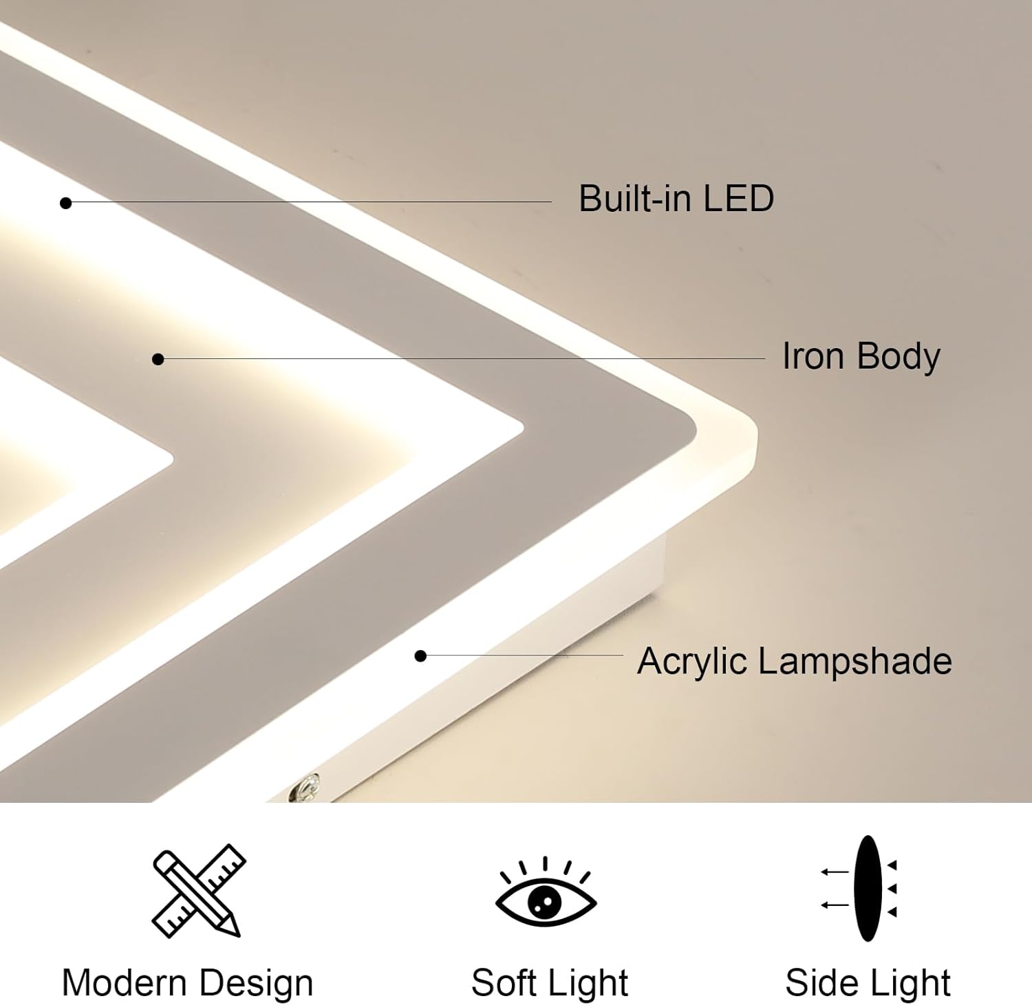 Comely Plafonnier LED Carré Moderne, 36W 28cm Lampe de Plafond LED, Blanc Luminaire Plafonnier Intérieur pour Chambre à Coucher, Salon, Couloir, Lumière Naturelle 4500K
