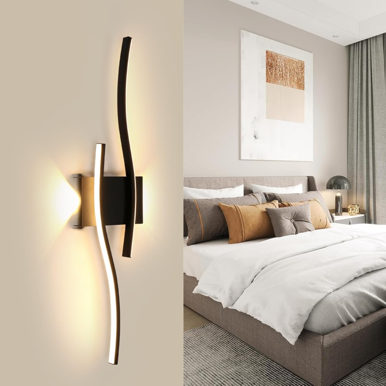 Applique - Telaio in alluminio nero, luce calda