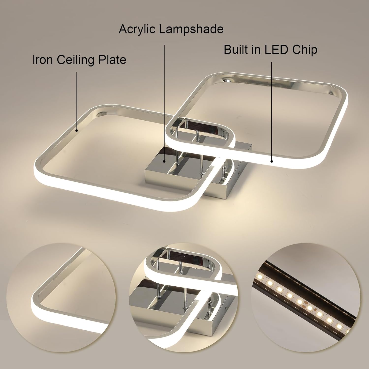 Ceiling Light - Chrome Aluminium Frame, Natural Light