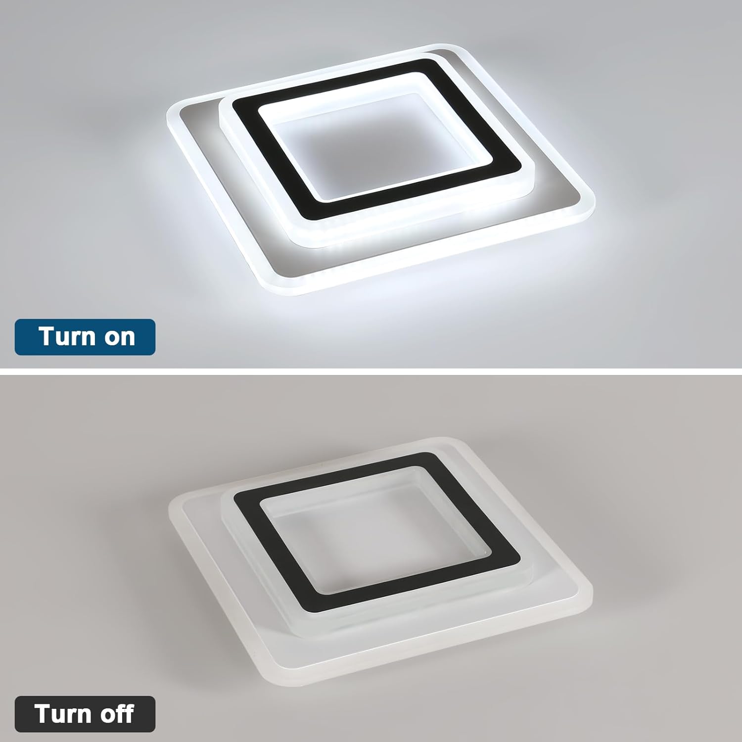 Ceiling Light - Black & White Acrylic Frame, White Light