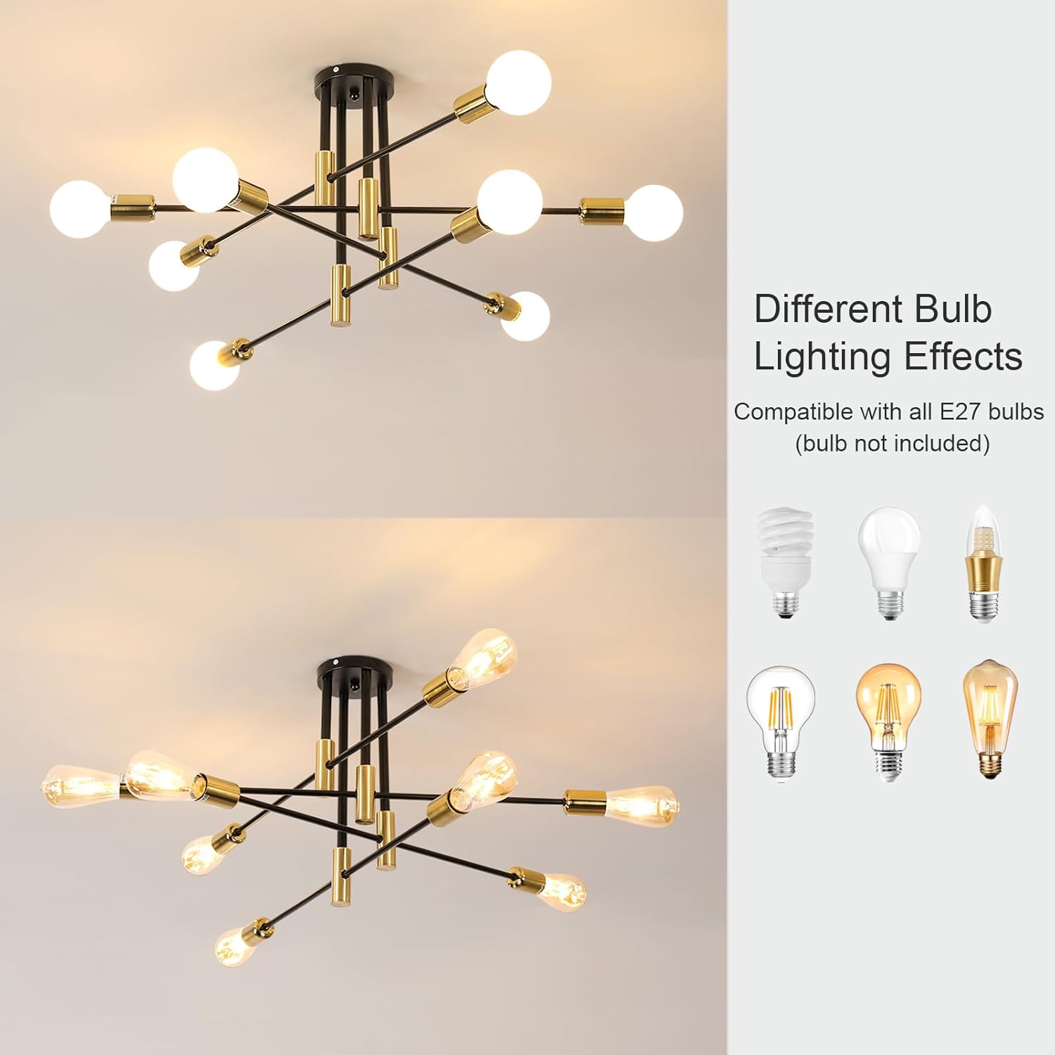 Ceiling Light - Black & Gold Metal Frame