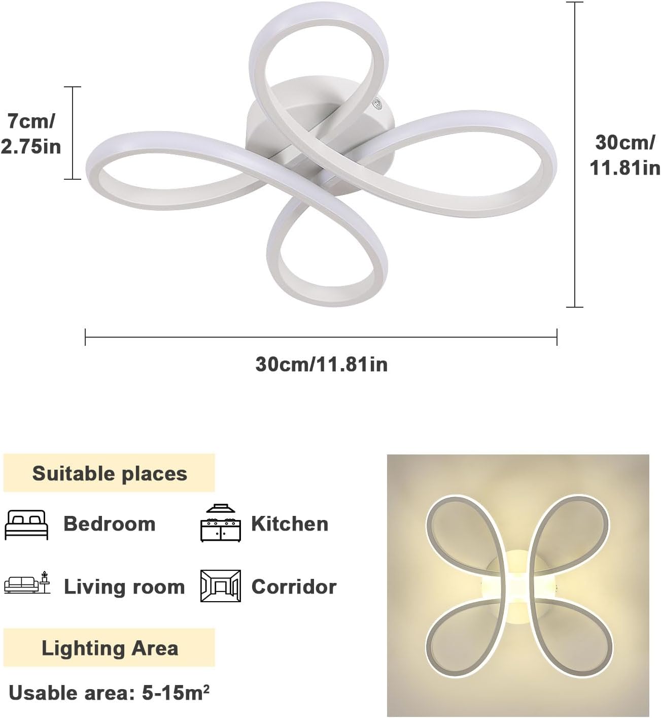 Ceiling Light - White Aluminium Frame, Natural Light