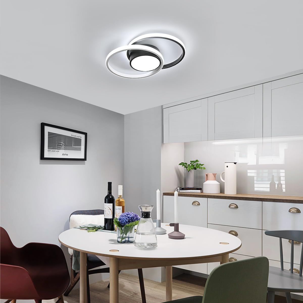 Ceiling Light - Black & White Metal Frame, White Light