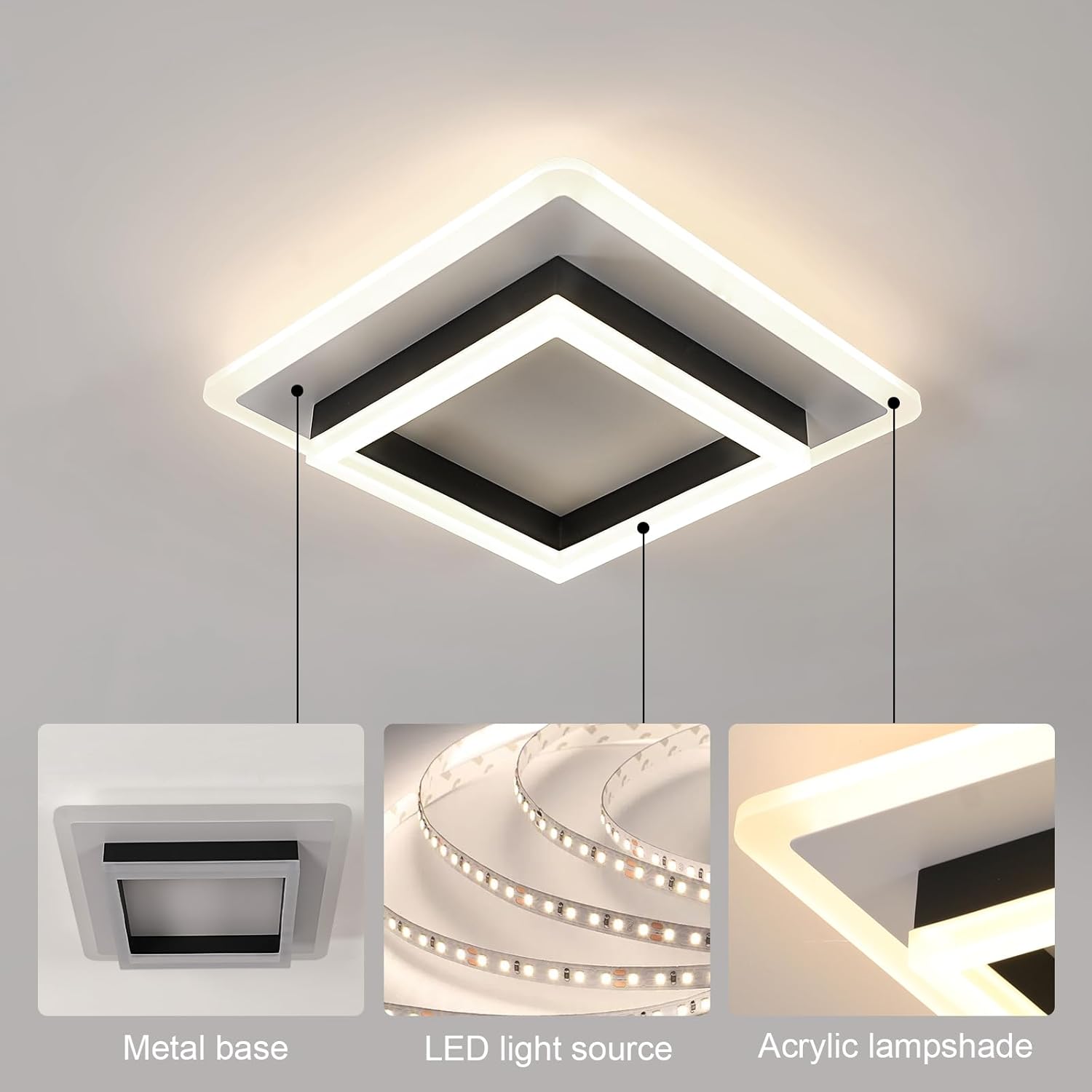 Ceiling Light - Black & White Acrylic Frame, Natural Light