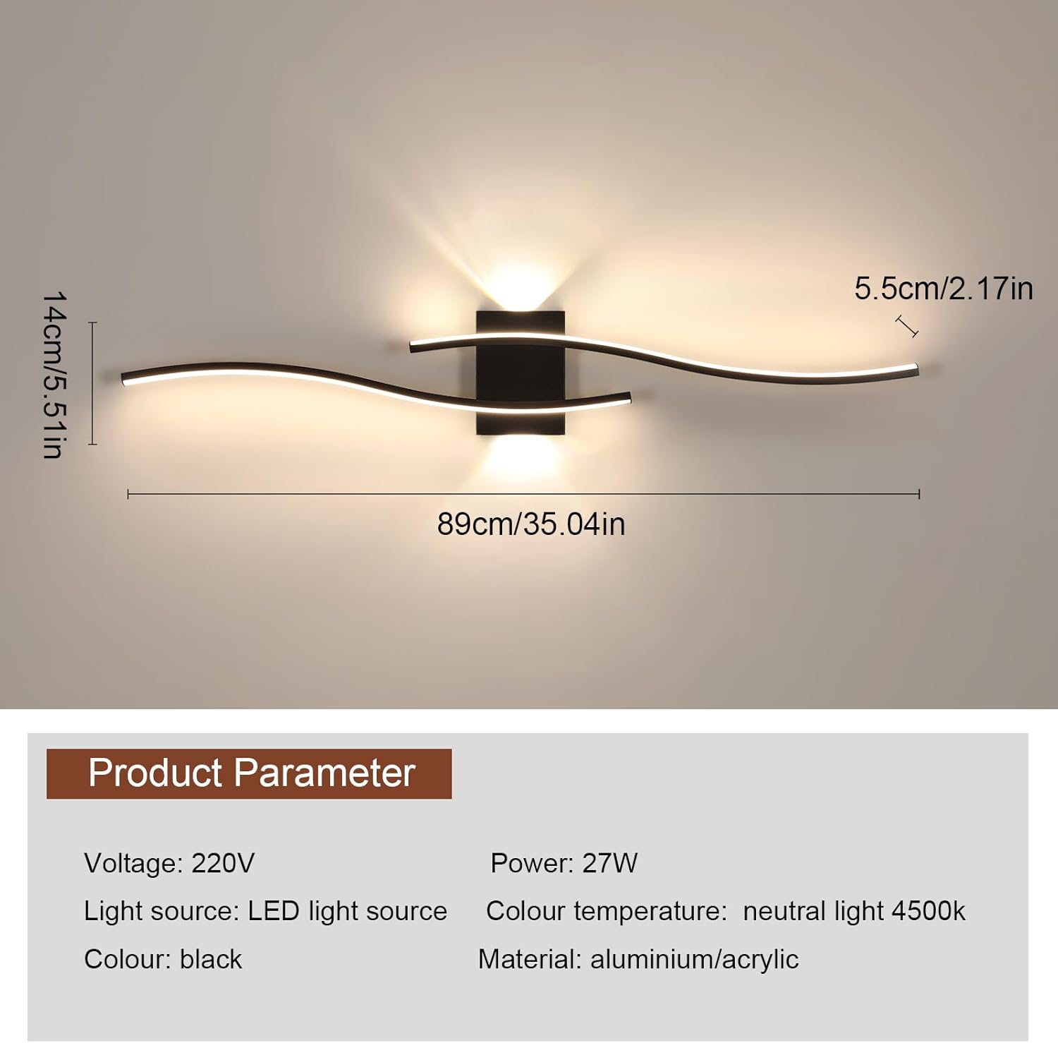 Wall Light - Black Aluminium Frame, Natural Light