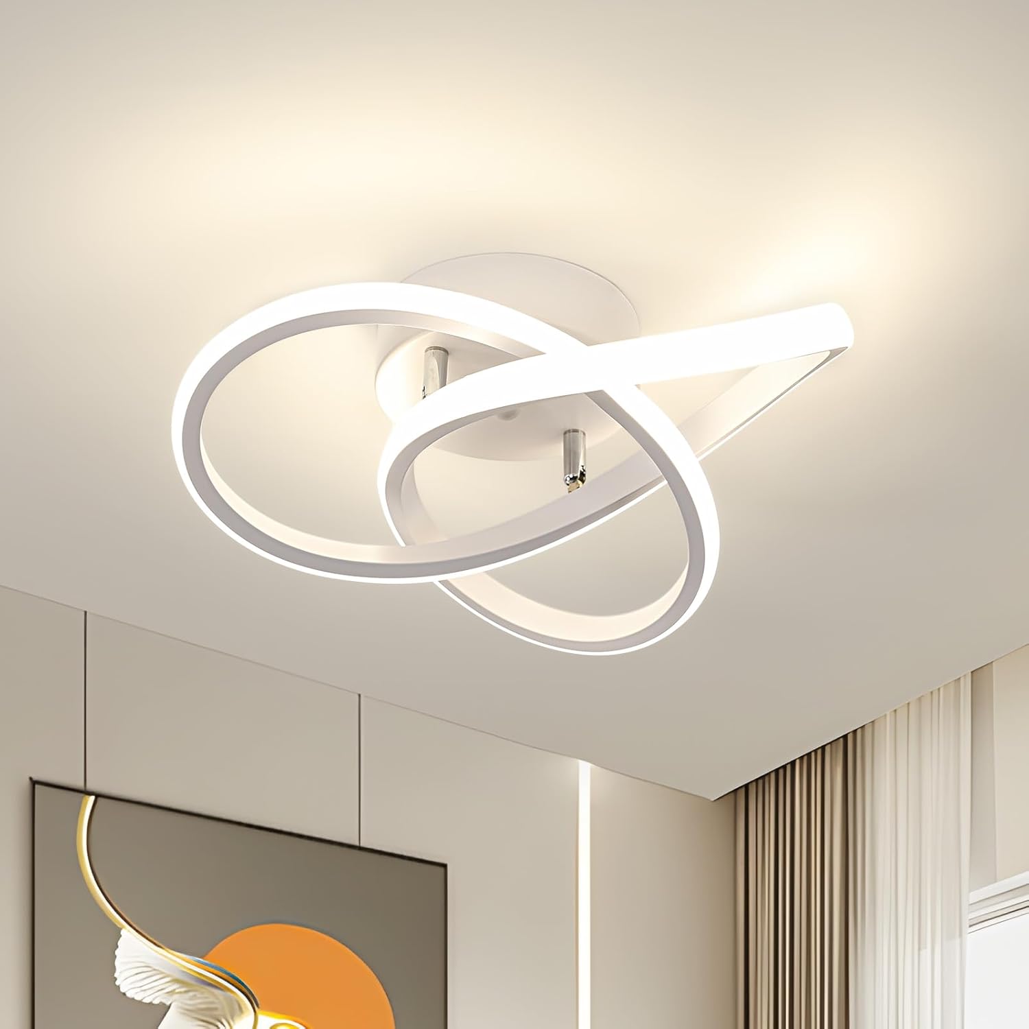 Comely Plafonnier LED Moderne, Lampe de Plafond 30W 3375LM en Forme de Fleur Créative, Plafonnier Luminaire pour Chambre à Coucher, Couloir, Cuisine, Salle de Bain, Blanc, Lumière Naturelle 4500K