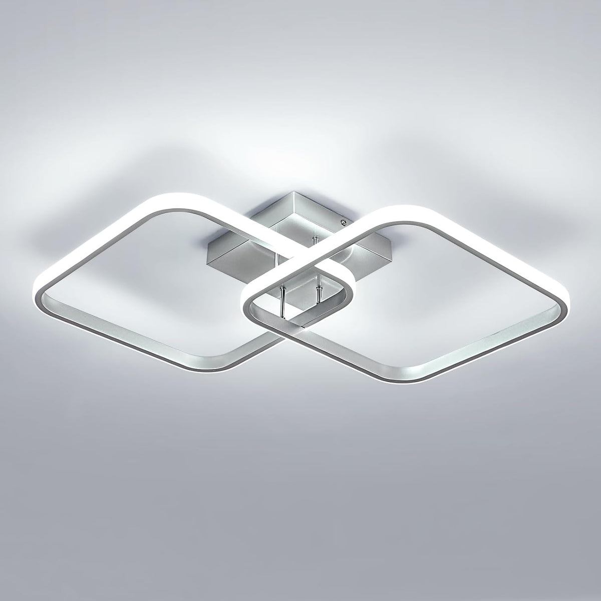 Comely  LED Ceiling Lamp 42W 4725LM,  LED Ceiling Lamp Living Room 59cm, Modern Square Ceiling Light  For Bedroom Living Room Kitchen Hallway, 6500K Cool White, Silver