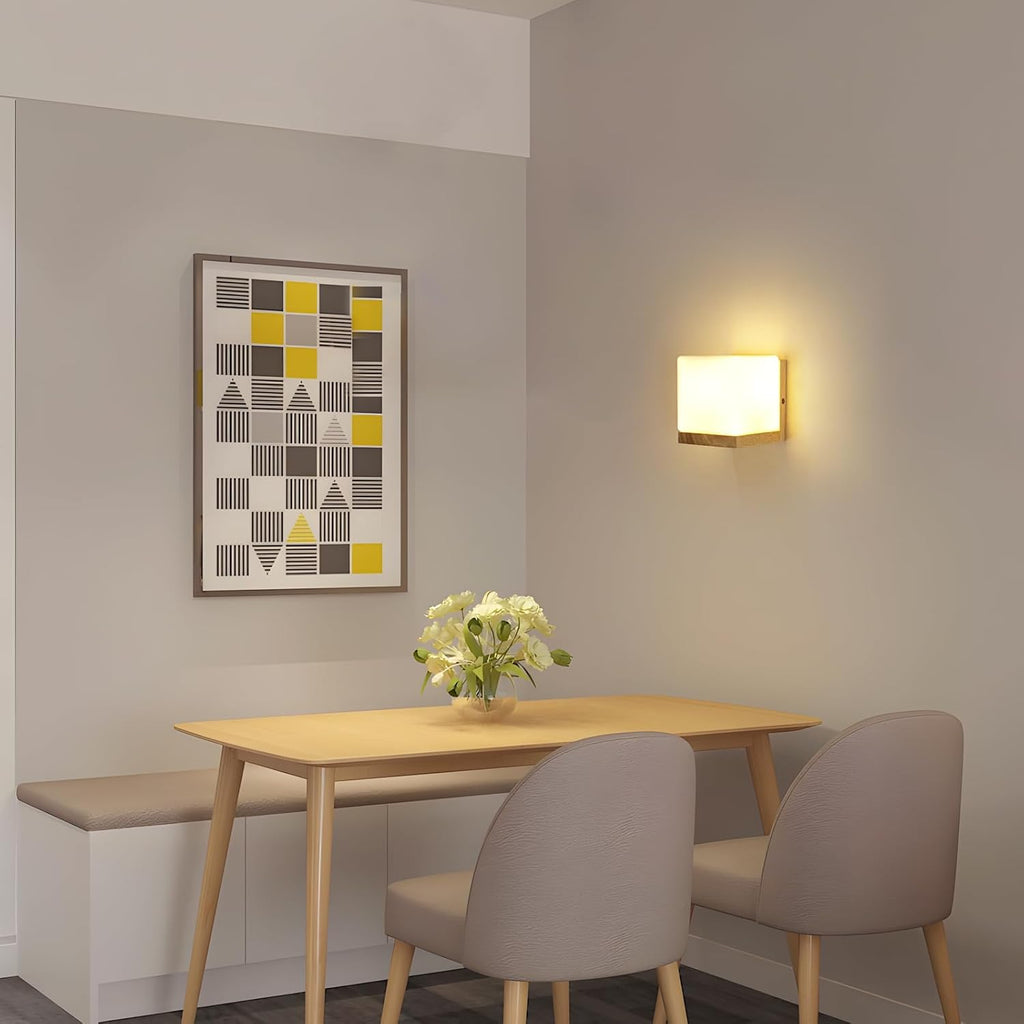Comely Applique Murale Intérieur Vintage, Moderne Lampe Murale en Bois et Verre, E27 Applique Murale Bois pour Chambre Salon Couloir Salle à Manger, Cuisine