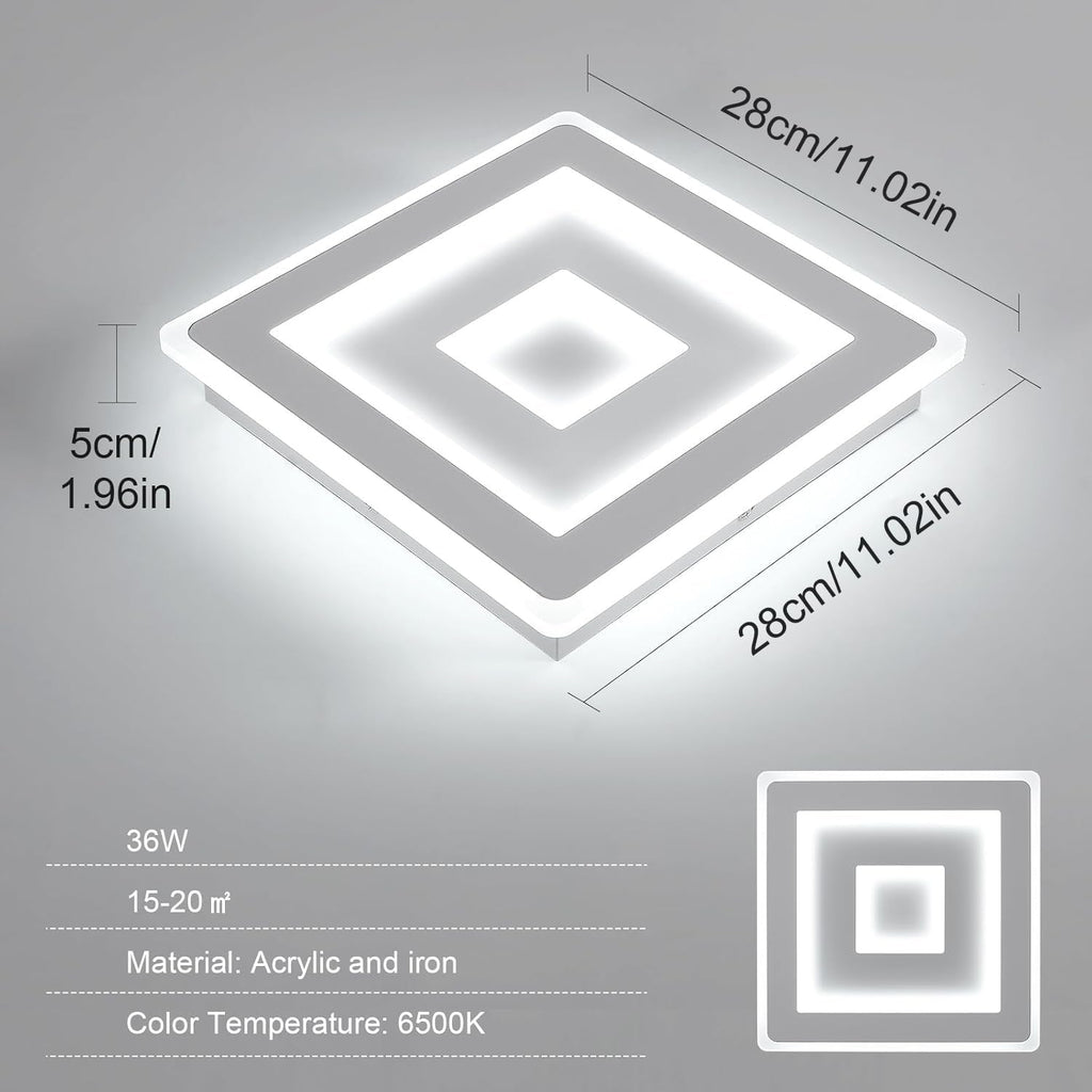 Comely Plafonnier LED Carré Moderne, 36W 28cm Lampe de Plafond LED, Blanc Luminaire Plafonnier Intérieur pour Chambre à Coucher, Salon, Couloir, Lumière Blanche Froide 6500K