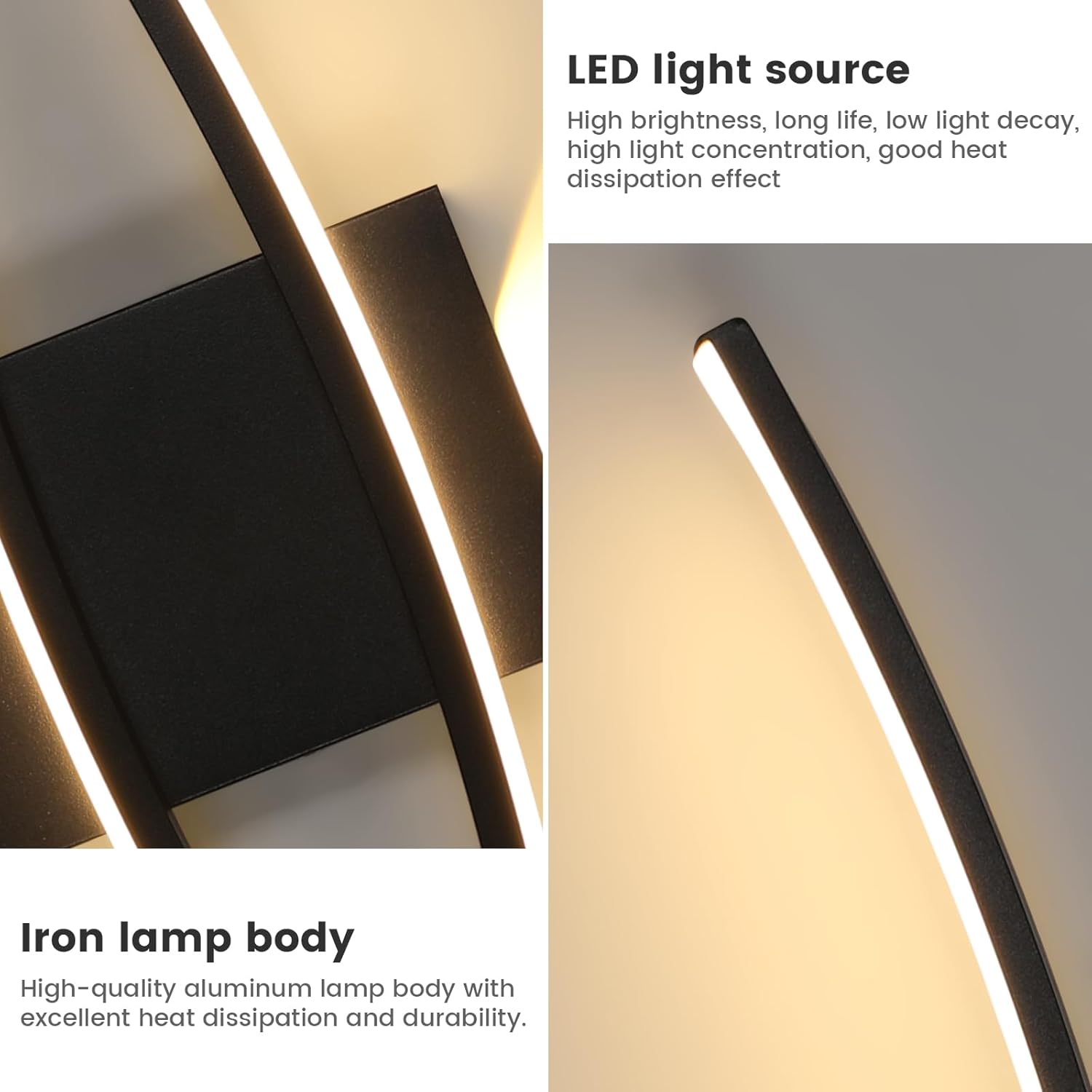 Applique - Telaio in alluminio nero, luce calda