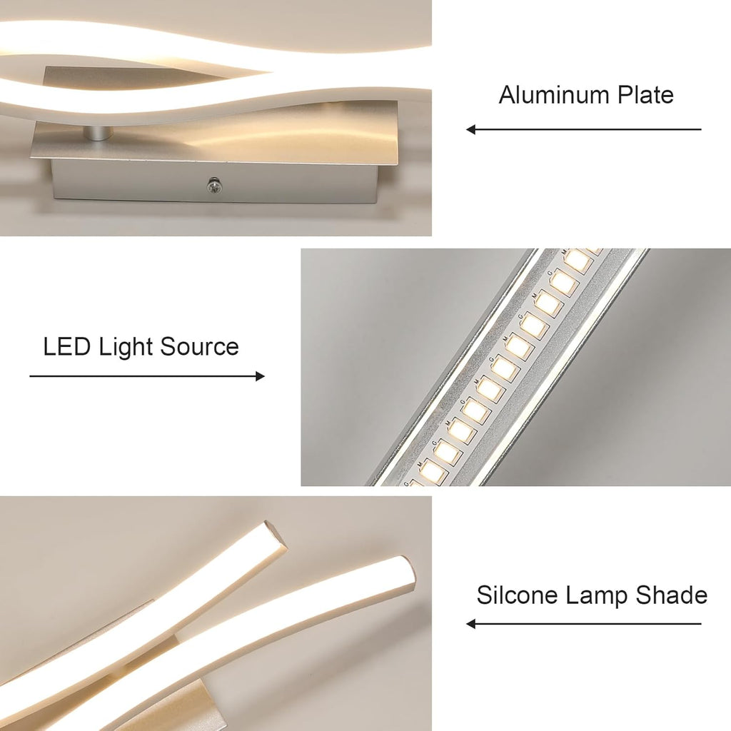 Applique - Telaio in alluminio color argento, luce calda