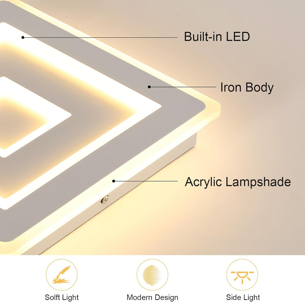 Comely Plafonnier LED Carré Moderne, 36W 28cm Lampe de Plafond LED, Blanc Luminaire Plafonnier Intérieur pour Chambre à Coucher, Salon, Couloir, Lumière Chaude 3000K