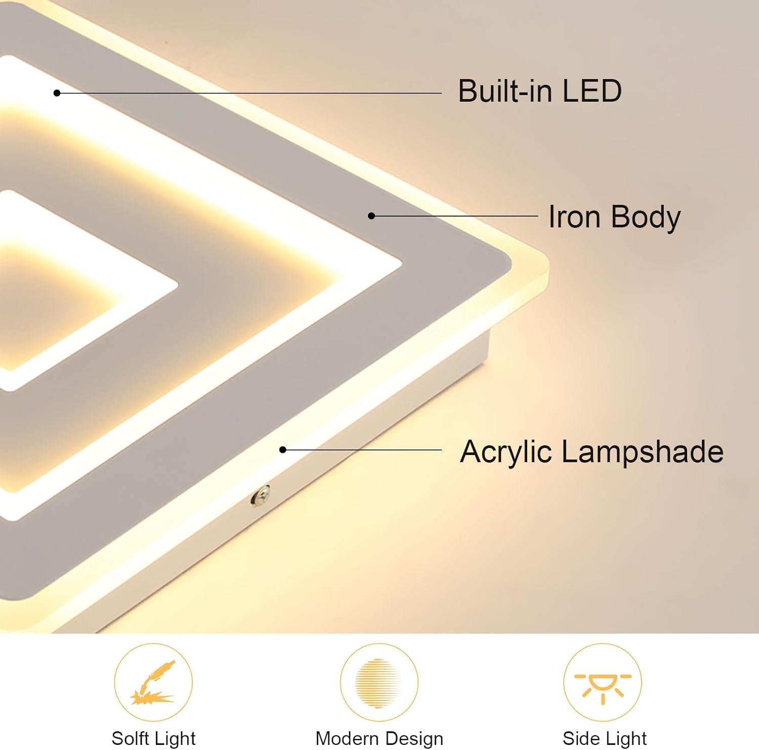Comely Plafonnier LED Carré Moderne, 36W 28cm Lampe de Plafond LED, Blanc Luminaire Plafonnier Intérieur pour Chambre à Coucher, Salon, Couloir, Lumière Chaude 3000K