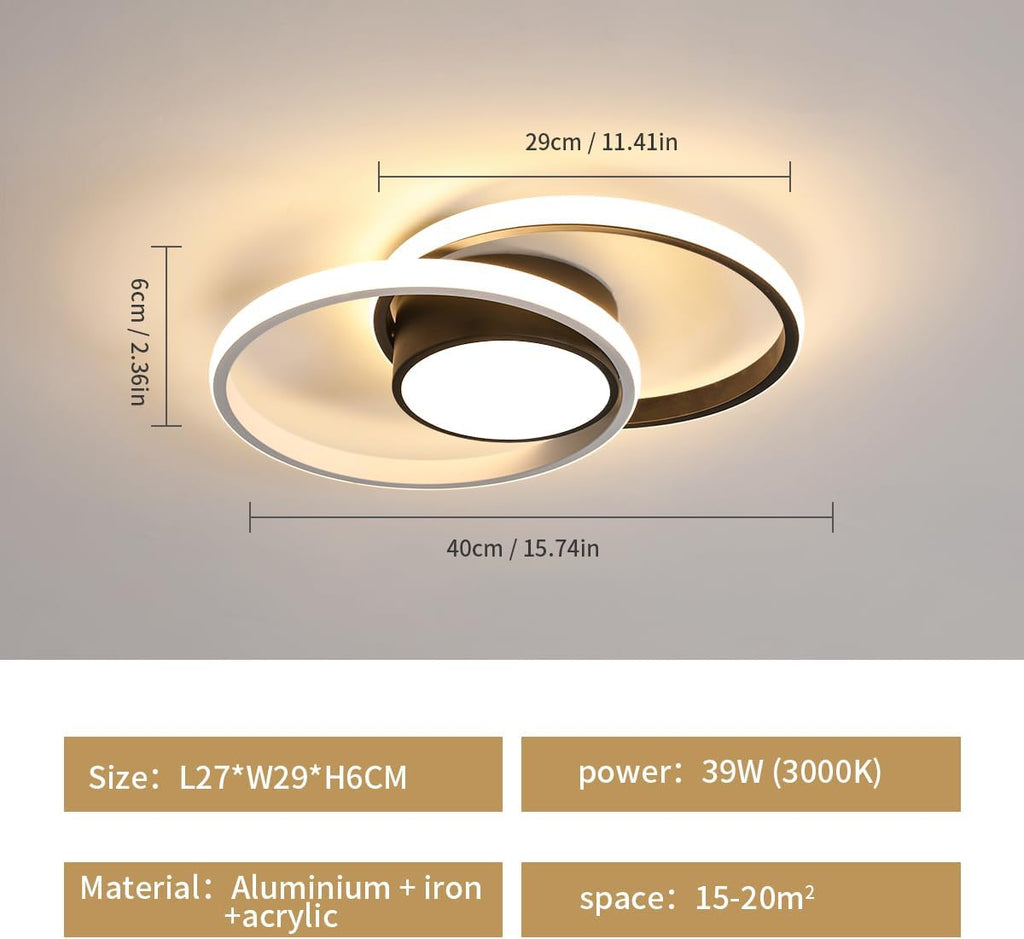 Ceiling Light - Black & White Metal Frame, Warm Light
