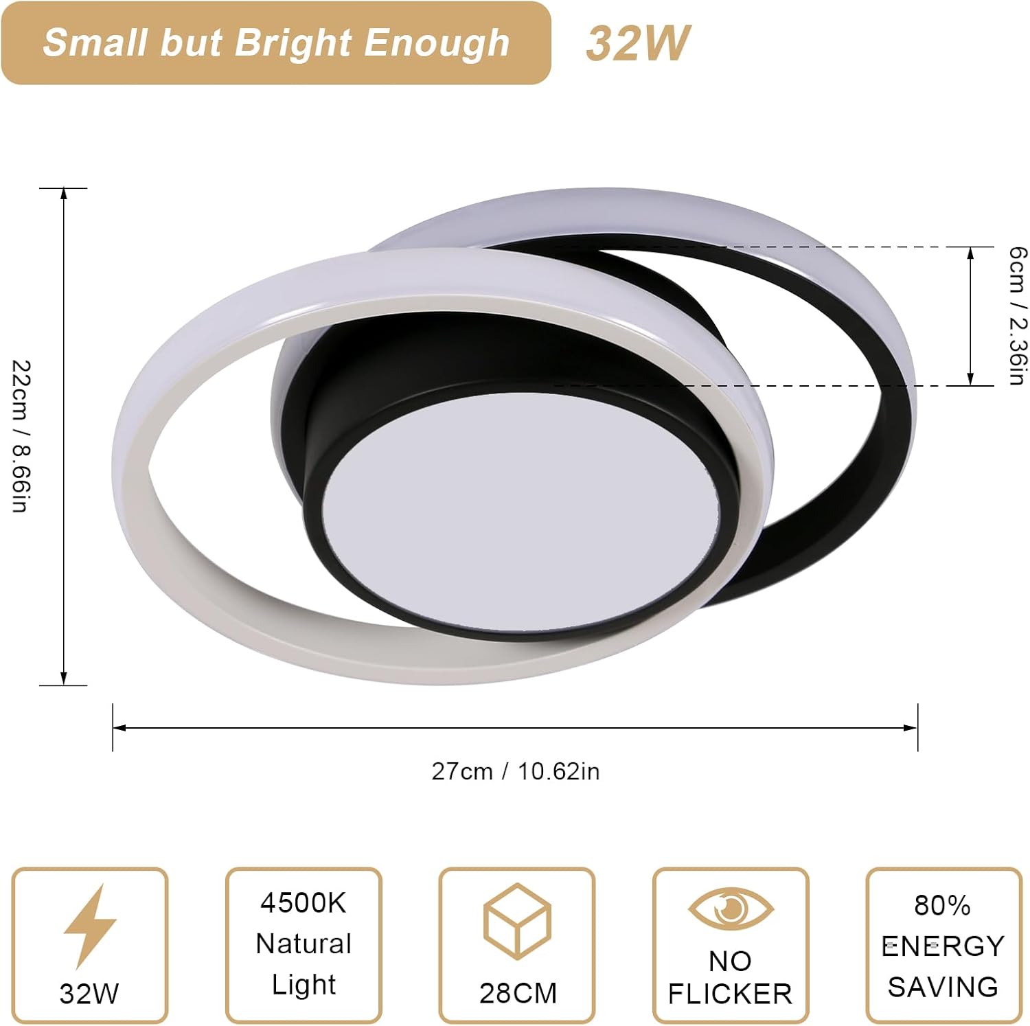 Deckenleuchte - Rahmen aus Schwarz-Weiß-Aluminium, Naturlicht