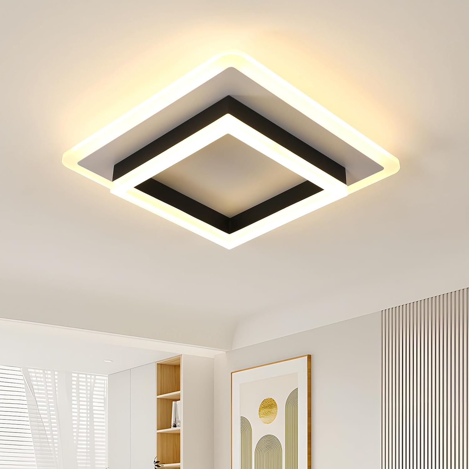 Ceiling Light - Black & White Acrylic Frame, Warm Light