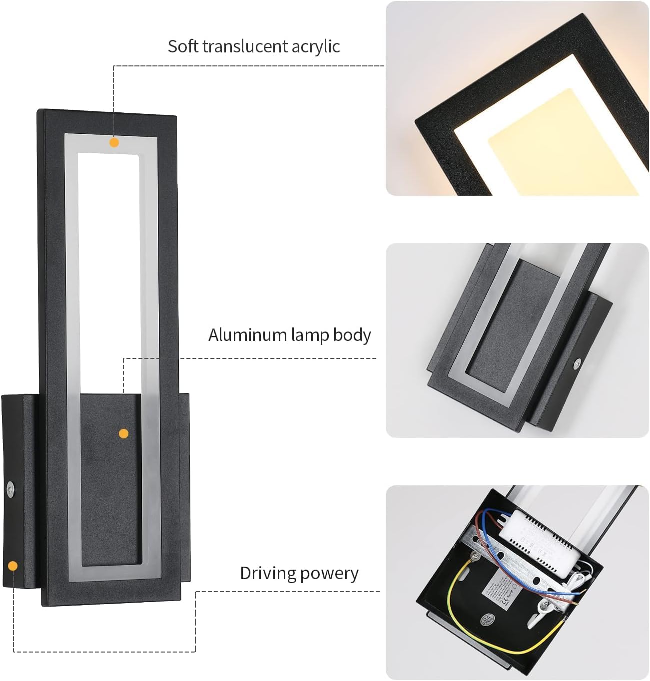 Wandleuchte – Schwarzer Acrylrahmen, Warmweißes Licht