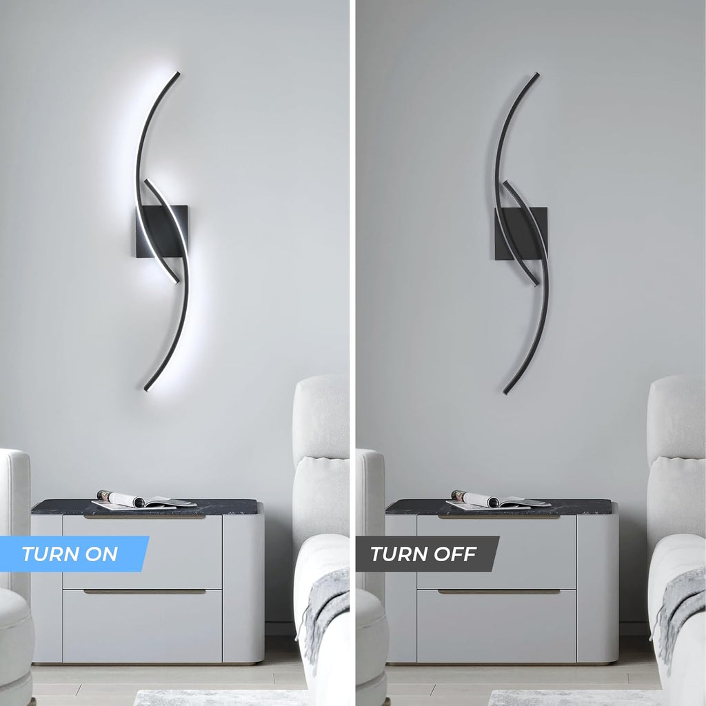 Comely Applique Murale Interieur, Moderne 80cm 27W Noir Lampe Murale LED pour Chambre à Coucher Salon, Lumière Blanche 6500K