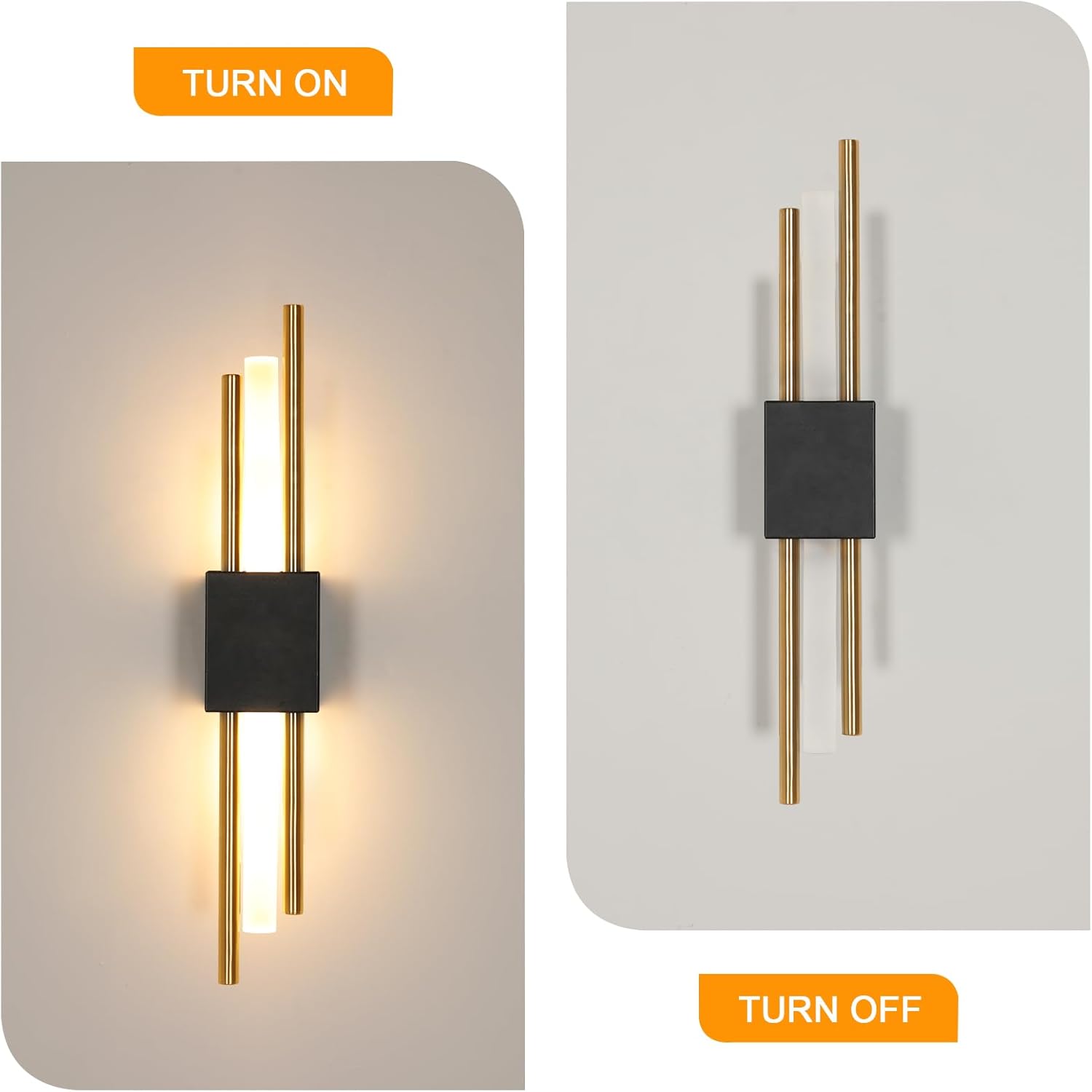 Wall Light - Black & Gold Acrylic Frame, Warm Light