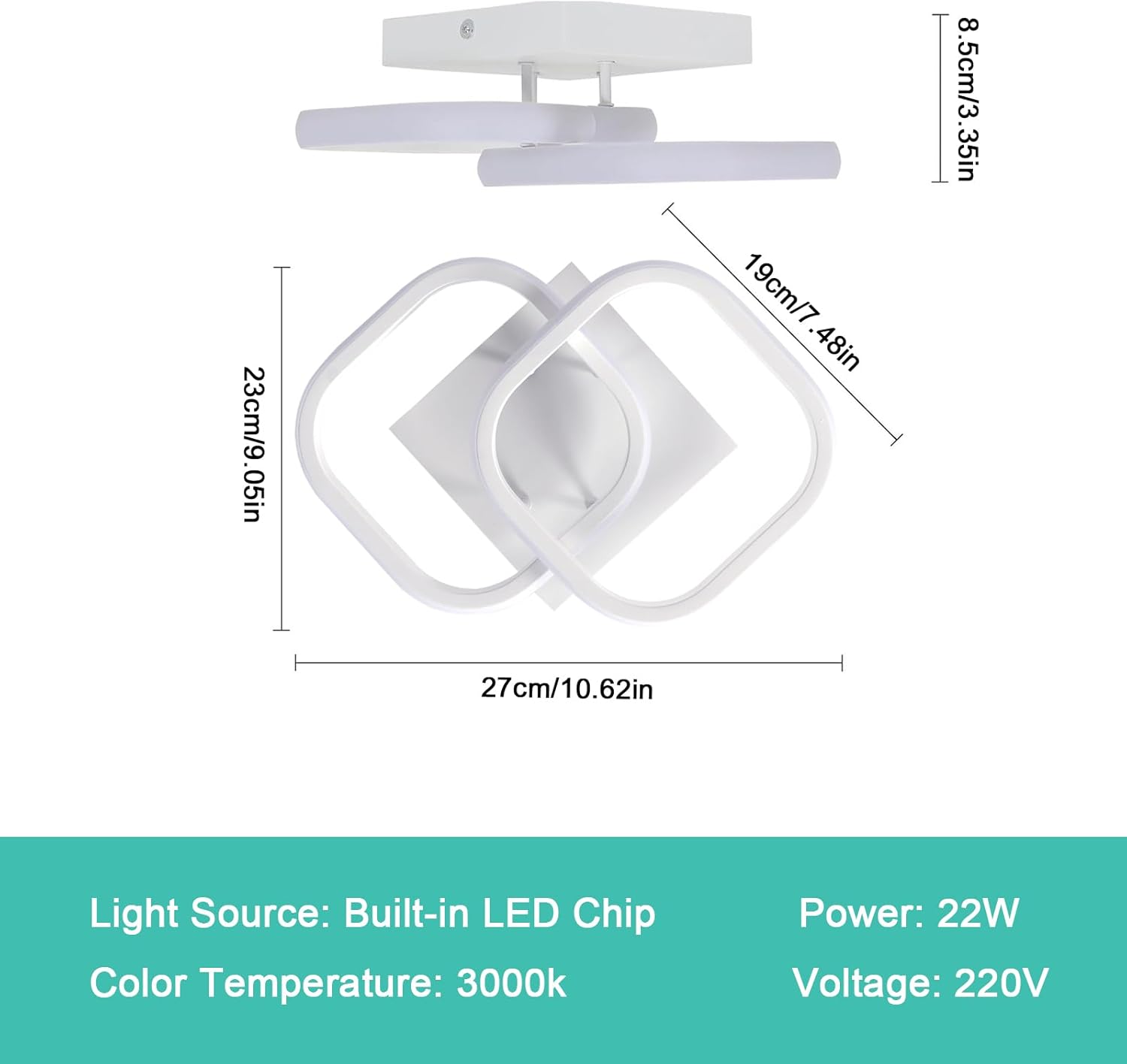 Comely Lot de 2 Plafonniers LED Modernes, 24W 2700LM Petit Plafonnier LED Carré Luminaires Intérieur pour Chambre Salon Allée Couloir Balcon, Lumière Chaude 3000K, Blanc 24cm