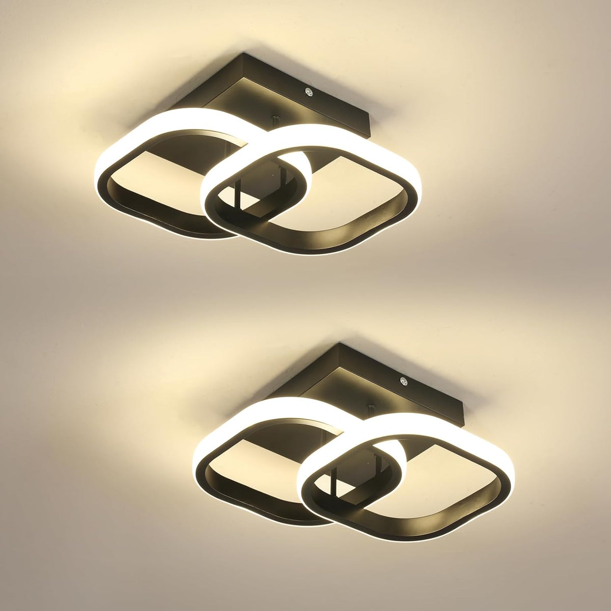 Comely 2 Packung LED Deckenleuchten Modern, 24W 2700LM Kleine quadratische LED Deckenleuchte, Innenbeleuchtung für Schlafzimmer, Wohnzimmer, Gang, Nat?¡ã1rliches Licht 4500K, Negro, 24cm
