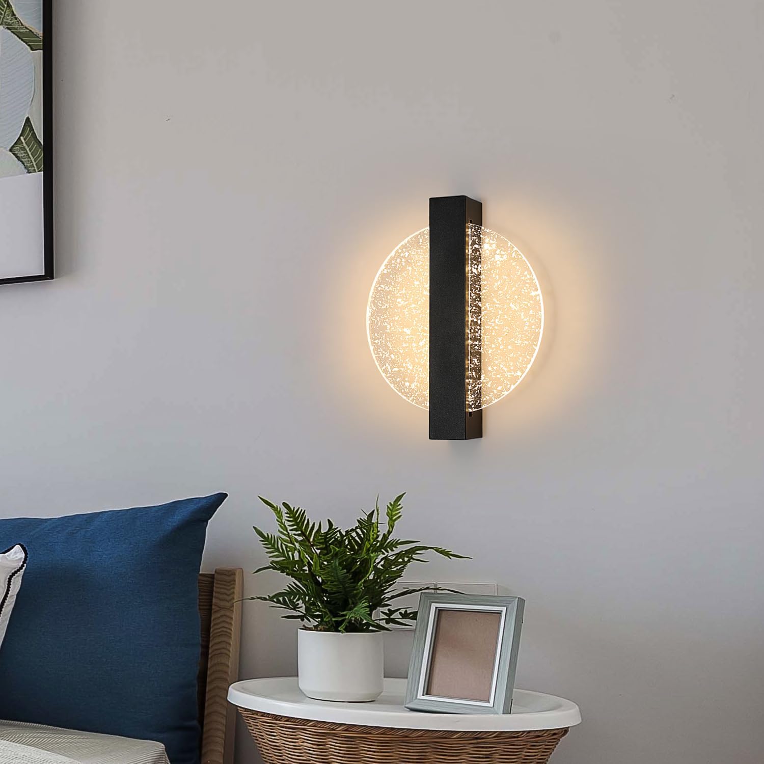 Comely Applique Murale LED 12W, 3 Températures de Couleur 3000K/4500K/6500K Lampe Murale LED Moderne, Noir Applique Murale Intérieure pour Salon, Chambre, Escalier, Couloir