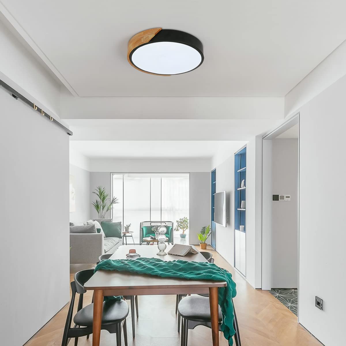 Ceiling Light - Black Metal Frame, White Light